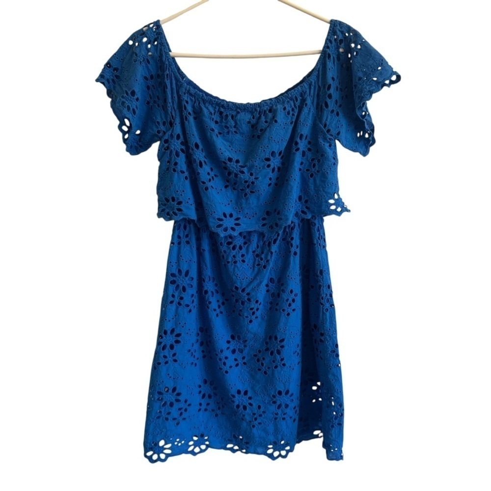 Sugarlips Blue Eyelet Off Shoulder Dress, Size M